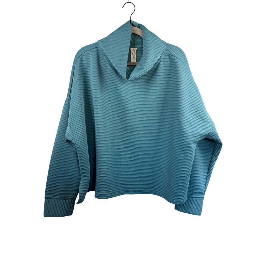Danskin Womens Ribbed Pullover Sweater Cowl Neck Teal Size XXL